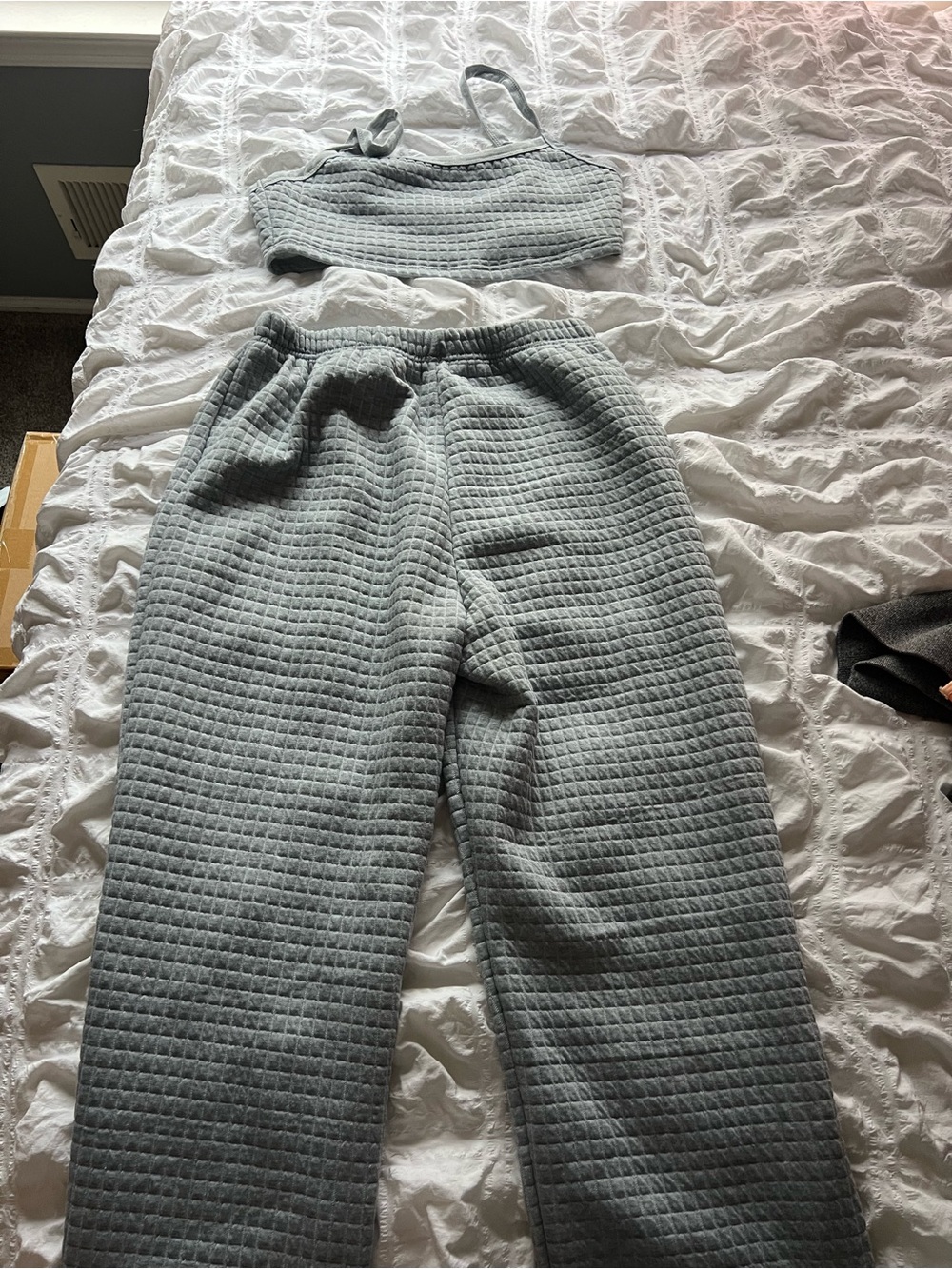 SHEIN Gray Quilted Lounge Set - Crop Tank & High-Waist Pants